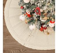Lewondr Christmas Tree Skirt 48in for Tree Decoration, Beige, Over 6 Feet