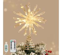 Lewondr Christmas Tree Topper, 10.63'' Glittered Epoxy Sea Urchin Xmas Tree Topper with 30 LED Bulbs, 6 Hrs Timer and 8 Modes USB Remote Control, Christmas Treetop for Home Holiday Decor, Gold