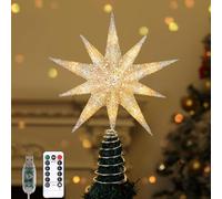 Lewondr Christmas Tree Topper Star, 13inch Xmas Tree Topper with LED Light Beads, Remote & USB Operated 10-Point Star Treetop for Home Christmas Decoration, 6H Timer & 8 Lighting Modes, Silver