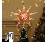 Lewondr Christmas Tree Topper Star, 13inch Xmas Tree Topper with LED Light Beads, Remote & USB Operated 10-Point Star Treetop for Home Christmas Decoration, 6H Timer & 8 Lighting Modes, Rose Gold