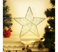 Lewondr Decorative Table Lamp, Battery/USB Powered Star Shaped Iron Frame Christmas LED Lighted Tabletop Lamp, Winding Wire Warm Light Bedside Desktop Nightstand Lamp for Home Bedroom, Gold