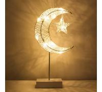 Lewondr Decorative Table Lamp, Christmas Moon Star Ramadan Desk Lamp Battery Powered Warm LED Crescent Light for Xmas Home Bedroom Bedside Desktop Nightstand Decoration, White