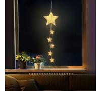 Lewondr Hanging Light, Rattan Star Shape Fairy Lights Indoor Decorative Lights Window Light Battery Operated Star Lights for Children's Room Bedroom Party Decoration with Timer Function, White