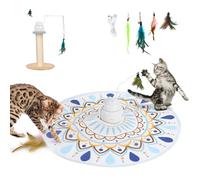 Lewondr Interactive Cat Toy for Indoor Cats, Motion Activated Electronic Automatic Cat Toy, Rechargeable Hide and Seek Cat Wand Toy with Chasing Feathers & 3 Modes, Blue Printed