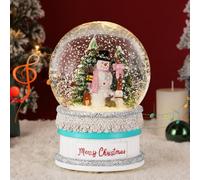 Lewondr Musical Christmas Snow Globe, Lighted Cake Base and Snowman with Black Formal Hat, Swirling Glitters&8 Songs&Timer, Battery Operated Singing Snow Lantern for Home Decor Xmas Gift