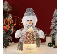 Lewondr Musical Christmas Snow Globe, Lighted Snowman Christmas Decorations with Gray Scarf, Swirling Glitters&8 Songs&Timer, Battery Operated Singing Snow Lantern for Home Decor Xmas Gift