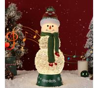 Lewondr Musical Christmas Snow Globe, Lighted Snowman Christmas Decorations with Green Scarf, Swirling Glitters&8 Songs&Timer, Battery Operated Singing Snow Lantern for Home Decor Xmas Gift