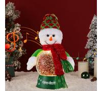 Lewondr Musical Christmas Snow Globe, Lighted Snowman Christmas Decorations with Red Scarf, Swirling Glitters&8 Songs&Timer, Battery Operated Singing Snow Lantern for Home Decor Xmas Gift