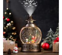 Lewondr Snow Globe for Christmas, Santa Claus Glitter Water Lantern with 8 Songs, 6H Timer Battery & USB Powered Music Box with Projector for Christmas Holidays Home Decoration, Brass