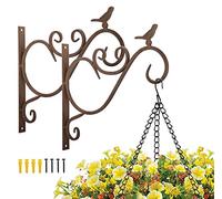 Lewondr Wall Hanging Plant Bracket, 2 Pack 12-inch Retro Iron Metal Wall Décor Shepard Hook Lantern Wall Hanger for Hanging Plant Flower Bird Feeder Planter Indoor Outdoor, Bird 01 - Retro