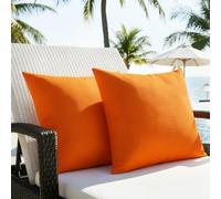 Lewondr Waterproof Outdoor Throw Pillow Cover, 2 Pack Solid PU Coating Throw Pillow Case UV Protection Garden Cushion Cover for Patio Sofa Couch Balcony 18"x18"(45x45cm), Orange