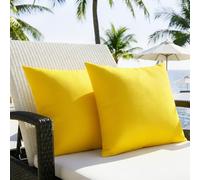 Lewondr Waterproof Outdoor Throw Pillow Cover, 2 Pack Solid PU Coating Throw Pillow Case UV Protection Garden Cushion Cover for Patio Sofa Couch Balcony 18"x18"(45x45cm), Yellow