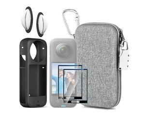 LEWOTE 7in1 Compatible with Insta360 X3 Accessories Kit[Silicone Camera Case][Lens Guards Cover][Screen Protector Film][Outdoor Carrying Case Bag with Auto Locking Carabiner and Anti-Loss Lock]