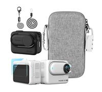 LEWOTE Accessories Kit Compatible with Insta360 GO 3S [Silicone Camera Case Cover and Lens Cap][2Pcs Screen Protector Film][Carrying Bag with Auto Locking Carabiner and Lock] (Black)