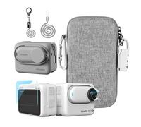 LEWOTE Accessories Kit Compatible with Insta360 GO 3S [Silicone Camera Case Cover and Lens Cap][2Pcs Screen Protector Film][Carrying Bag with Auto Locking Carabiner and Lock] (Grey)