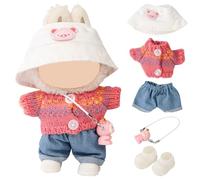 LEWOTE Clothes Set Compatible for Labubu Doll, Hat Suit Ornaments Accessories Set for 17cm/6.7inch Doll (Watermelon Powder Set)