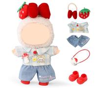 LEWOTE Clothes Set Compatible for Labubu Doll, Hat Suit Ornaments Accessories Set for 17cm/6.7inch Doll (Strawberry Set)