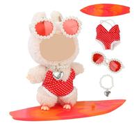 LEWOTE Clothes Set Compatible for Labubu Doll, Hat Suit Ornaments Accessories Set for 17cm/6.7inch Doll (Red Swimsuit/Surfboard/Necklace/Glasses)