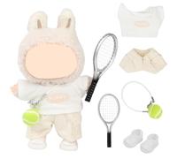 LEWOTE Clothes Set Compatible for Labubu Doll, Hat Suit Ornaments Accessories Set for 17cm/6.7inch Doll (Tennis Pack Beige)
