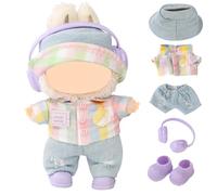 LEWOTE Clothes Set Compatible for Labubu Doll, Hat Suit Ornaments Accessories Set for 17cm/6.7inch Doll (Rainbow Grid Set)