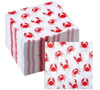 Lewtemi 100 Pcs Crab Napkins 2-ply Disposable Crab Napkins for Summer Dinner Picnic BBQ Crab Cocktail Napkins Lunch Napkins for Wedding Holiday Birthday Supplies, 13 x 13 Inch
