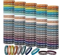 Lewtemi 100 Pcs Jesus Loves You Bracelet Bulk Silicone Christian Bracelet Colorful Rubber Wristbands Motivational Rubber Wristbands for Men Women Party Favors(Dark Color)