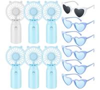 Lewtemi 12 Pcs Bridesmaid Proposal Gifts Bride Portable Fan Heart Sunglasses Sets for Bridal Shower Wedding Party (Blue and White)