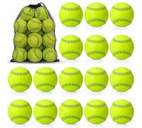 Lewtemi 18 Pack 9/11/12" Yellow Sports Softballs Official Size & Weight Practice Slowpitch Softball with 1 Mesh Bag Unmarked Leather Covered Youth Fastpitch Ball for Game Practice Training(Blue,12")