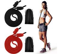 Lewtemi 2 Pcs Flow Exercise Rope for Fitness Double Braid Workout Rope with Cloth Bag Adjustable Length Jump for Working out Men Women Gym Training Indoor Outdoor, 9 ft(Red, Black,300g+500g)