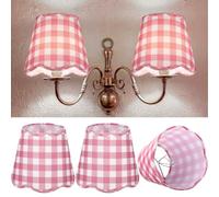 Lewtemi 2 Pcs Pink Buffalo Plaid Scalloped Lamp Shades 4" x 6" x 5" | Pink Gingham, Cotton, Clip on Chandelier Lampshades, Tapered Lampshade, Farmhouse, for E12 E14 E27 Table Lampshade Home Decor