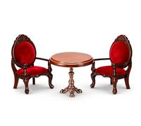 Lewtemi 3 Pieces 1: 12 Miniature Furniture Victorian Table Chairs with Round Table Armchairs Wood Velvet Upholstered for Miniature Scene Display Decor