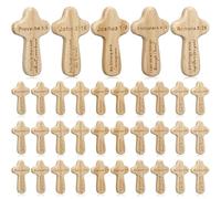 Lewtemi 30 Pcs Small Wood Handheld Crosses Bulk 2.5in Pocket Bible Verse Prayer Cross Engraved Scripture Christian Religious Inspirational Gift for Sunday Easter Church Jesus (Natural)
