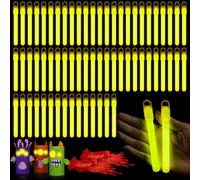 Lewtemi 50 Set 4'' Glow Sticks Bulk, Glow in the Dark Party Supplies, Emergency Light Sticks with Lanyard, Individually Wrapped, for Birthday, Light up, Neon, Halloween Theme Party Favors(Yellow)