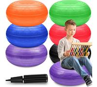 Lewtemi 6 Pcs Flexible Seating for Classroom Elementary 20 Inch Yoga Ball Chairs Large Inflatable Donut Exercise Ball Chair Stability Balance Trainer with Inflator for Kids Student(Bright Color)