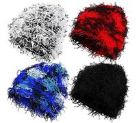 Lewtemi Distressed Knitted Beanie Fuzzy Balaclava Y2k Unisex Outdoor Winter Hat Thick Warm Beanie Cap for Men Women, Black, Lake Blue, Black and White, Red, One Size-Large