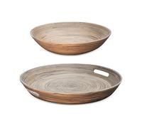 Lexa 2-Piece Handcrafted Bamboo Entertaining Set, 16” Serving Tray with Handles & 14” Salad Bowl, Spun Bamboo Serveware for Hosting, Everyday Dining & Home Décor (Black)