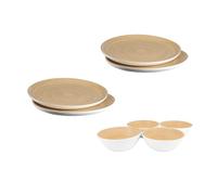 Lexa 8-Piece Handcrafted Bamboo Plate & Bowl Set, Four 12” Serving Plates and Four 8” Bowls, Spun Bamboo Dinnerware for Everyday Meals, Entertaining & Home Décor (White)