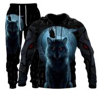 LEXAHO Men's 3D Wolf Jogging Suit Men's Hoodie Sets Men's Hoodies + Sweatpants Suit Men's Pullover Sweatshirts and Trousers, Wolf4, 5XL