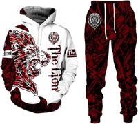 LEXAHO Men's Wolf Hoodies Jogger Set Sportswear Tracksuit 2 Piece Set Long Sleeve Men's Suit Lion Wolf 3D Animal Printed, Lion2, M