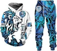 LEXAHO Men's Wolf Hoodies Jogger Set Sportswear Tracksuit 2 Piece Set Long Sleeve Men's Suit Lion Wolf 3D Animal Printed, Lion1, M
