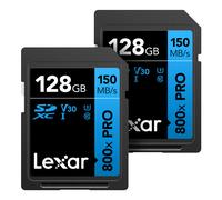 Lexar 128GB (2-Pack) High-Performance 800x PRO SDXC UHS-I Memory Card C10 U3 V30 4K UHD Video Up to 150MB/s Read for Point-and-Shoot &