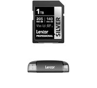 Lexar 1TB Professional Silver SDXC Memory Card, UHS-I, C10, U3, V30, 4K Video, Up to 205/140 MB/s Read/Write + Lexar Dual-Slot USB-A/C Reader, 205MB/s Transfer Speed, Supports SD and microSD Cards