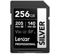 Lexar 256GB SD Card SILVER, Up to 205MB/s Read, 140MB/s Write, SDXC UHS-I Memory Card, Class 10, U3, V30, SD Card for Professional Photographers, Videographers, Enthusiasts
