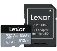 Lexar 512GB Professional 1066x micro SD Card w/SD Adapter, UHS-I, U3, V30, A2, Full HD, 4K, Up to 160/120 MB/s, for Action Cameras, Drones, Smartphones, Tablets, Nintendo-Switch (LMS1066512G-BNANU)