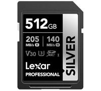 Lexar 512GB Silver SD Memory Card, 205MB/s Read, 4K, V30, U3, UHS-I | Compatible w/ Canon, Sony, Nikon, Ideal for Professional Photographer, Videographer, Enthusiast, LSDSILV512G-BNNNU