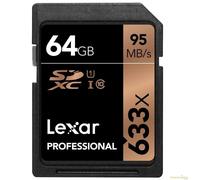 Lexar 64GB Professional Class 10 95MB/s (633x) SDHC/SDXC UHS-I Memory Card LSD64GCB1EU633