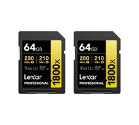 Lexar 64GB Professional 1800x 280MB/Sec UHS-II V60 SDXC Card - Twin Pack
