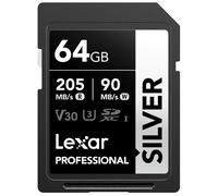 Lexar 64GB SD Card SILVER, Up to 205MB/s Read, 90MB/s Write, SDXC UHS-I Memory