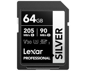 Lexar 64GB SD Card SILVER, Up to 205MB/s Read, 90MB/s Write, SDXC UHS-I Memory Card, Class 10, U3, V30, SD Card for Professional Photographers, Videographers, Enthusiasts