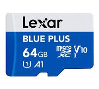 Lexar Blue Plus 64GB MicroSD Memory Card UHS-I with SD adapter, up to 100MB/s read C10 / A1 / U1 / V10 microSDHC